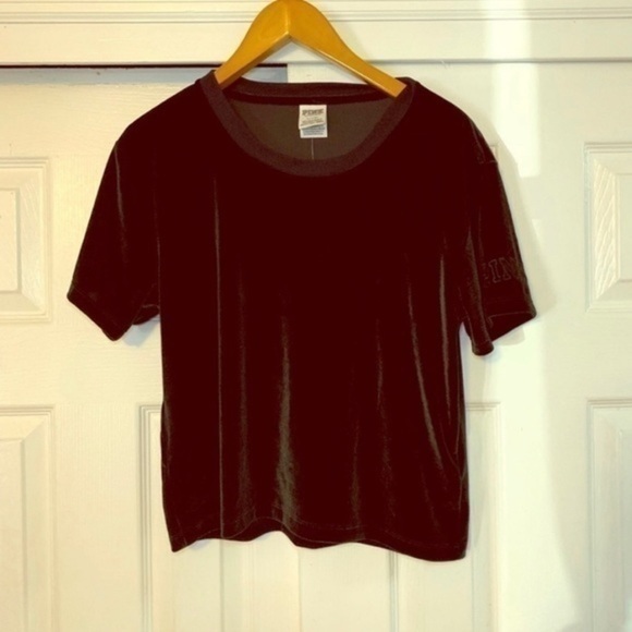 PINK Victoria Secret Black Velvet T Shirt Medium - Picture 1 of 7